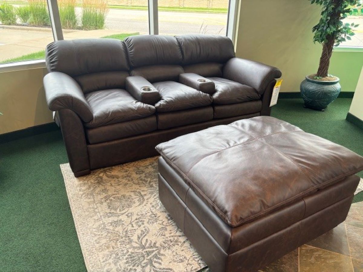 Canyon leather sofa with jumbo Storage ottoman & two theater arm wedge : furniture