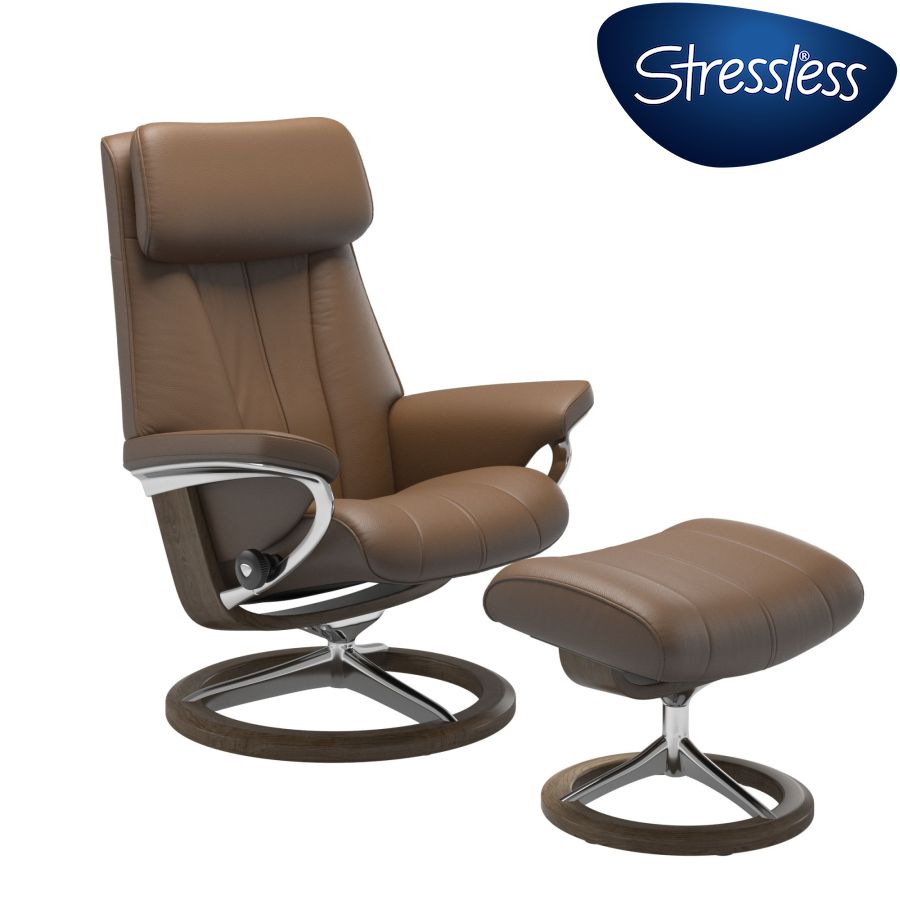 As Shown: Velaro Dark Caramel Leather + Smoke Oak Stain Wood + Polished Leg Color